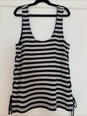 Black Swan Black & White Striped Crochet Tank